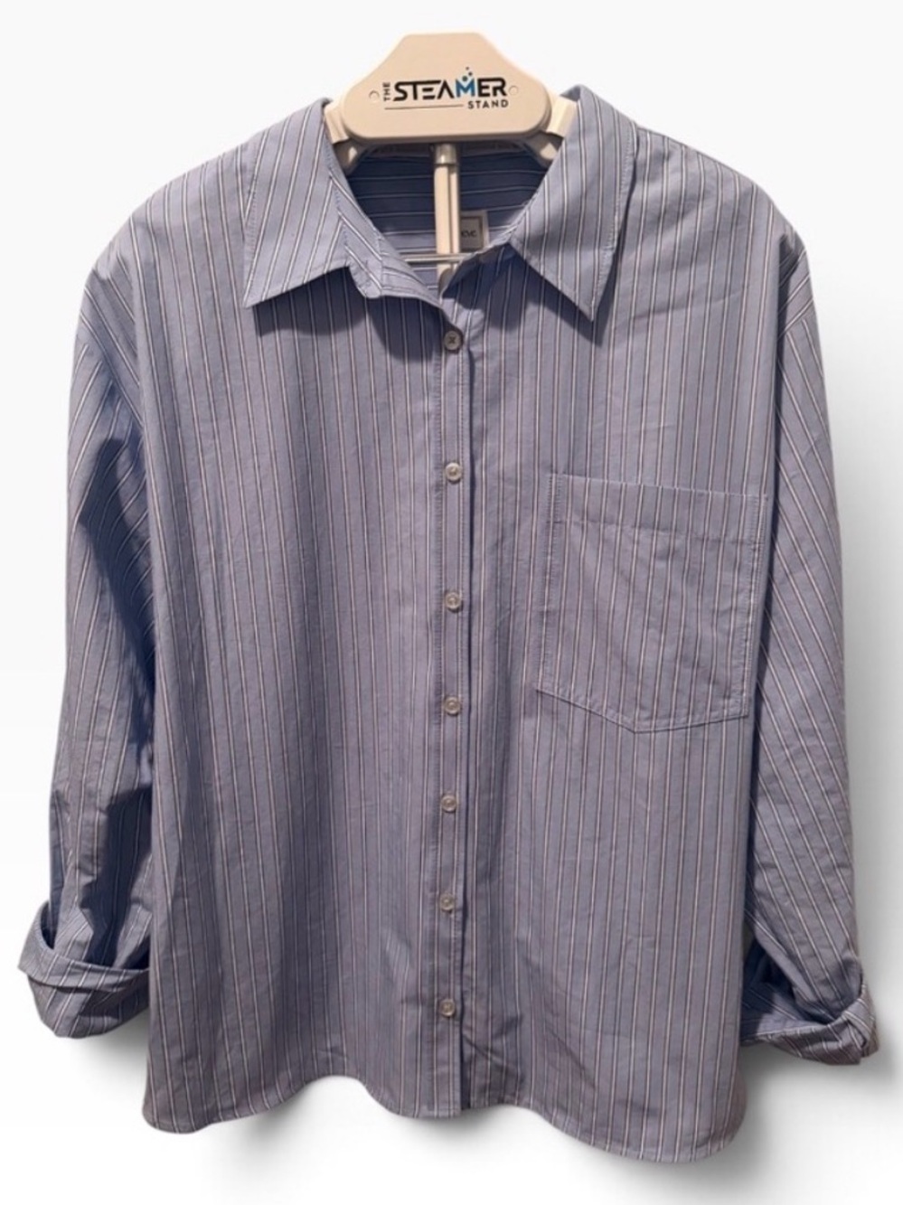 Anthropologie Maeve Shrunken Bennet Cotton Buttondown Shirt - Blue Stripe XL